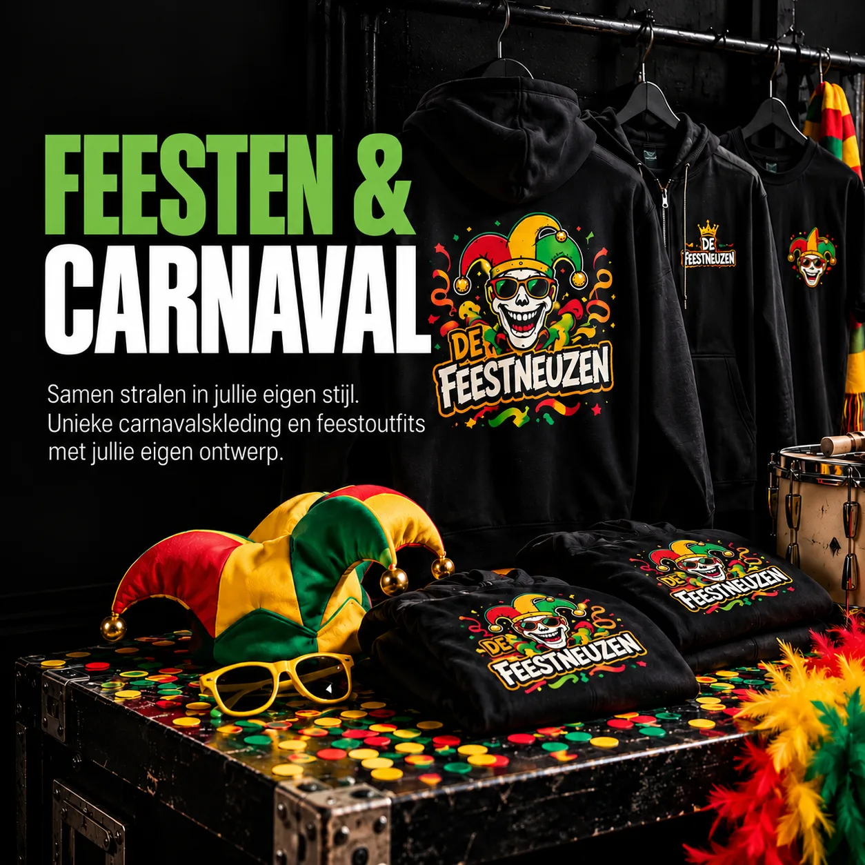 feesten carnaval kleurrijke feestoutfits allesistbedrukken
