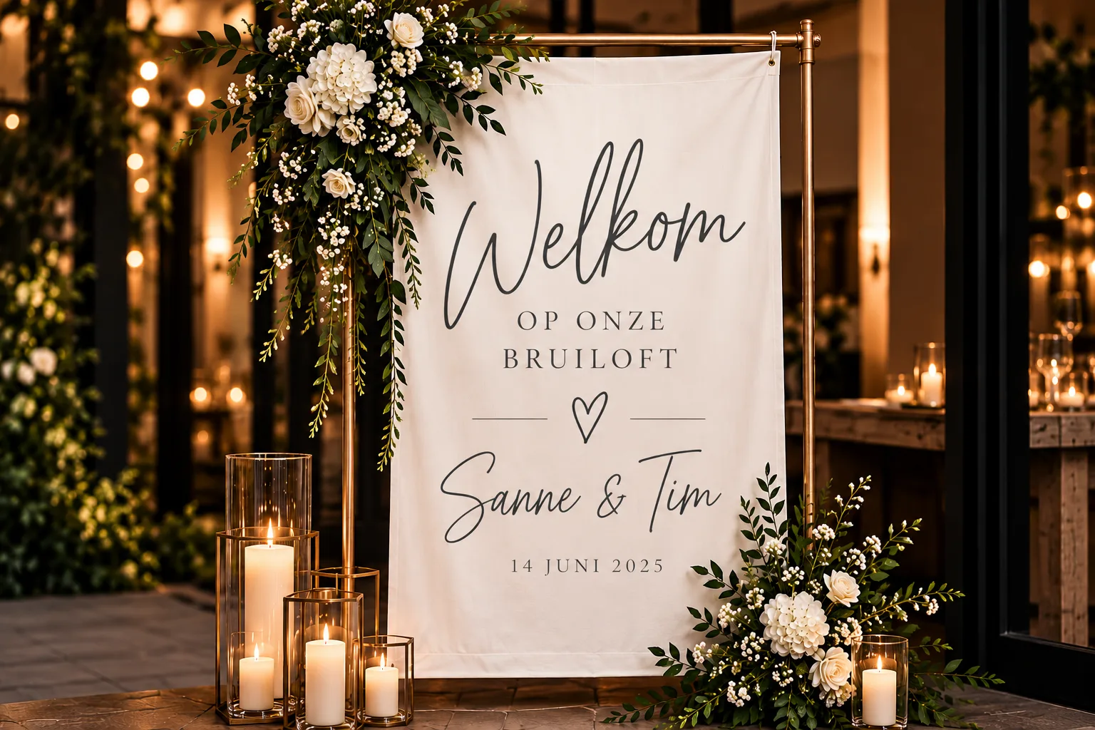 romantisch welkomstbord voor huwelijk strijkeltters.nl