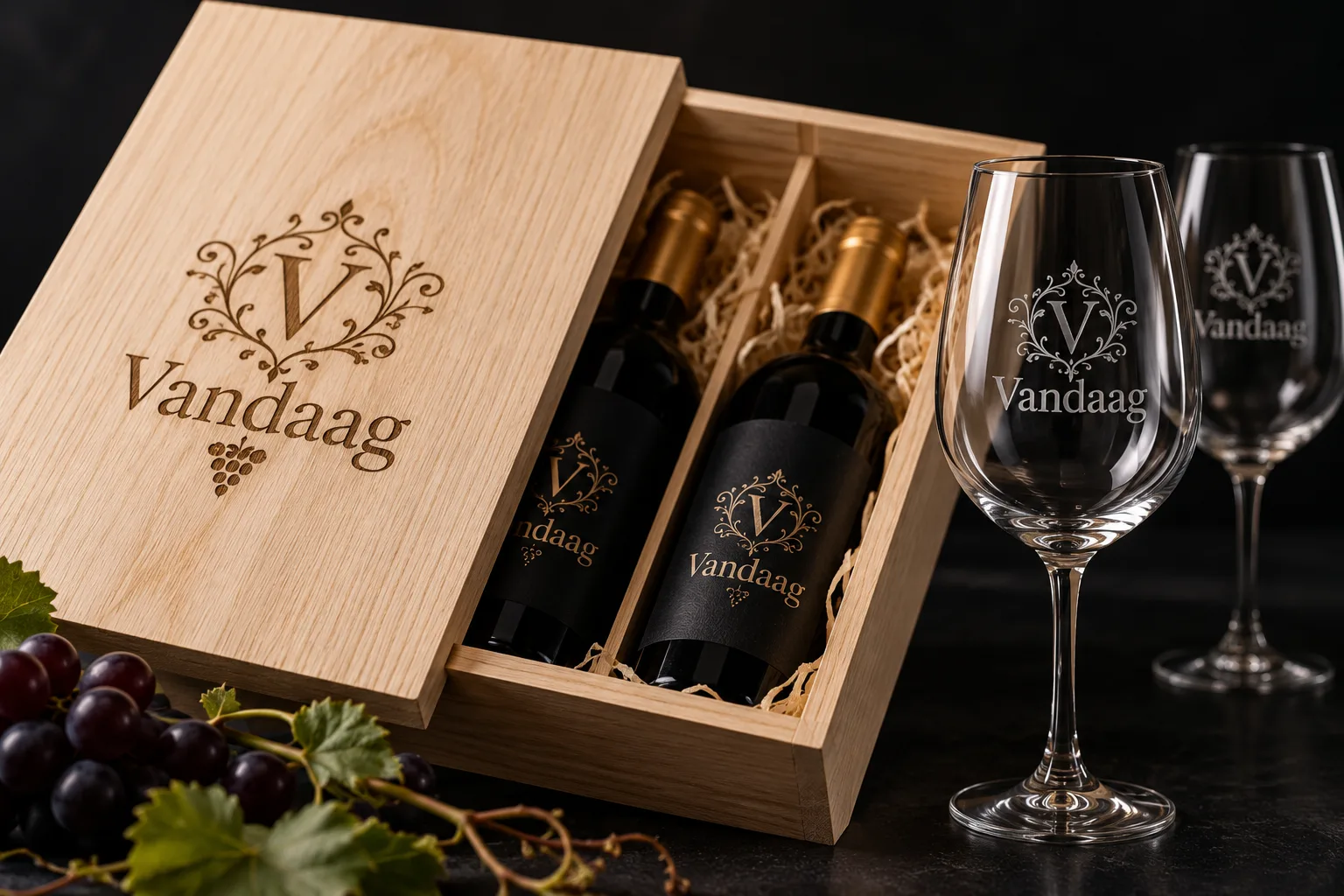 wijnkisten laseren kerstgeschenk allesistebedrukken